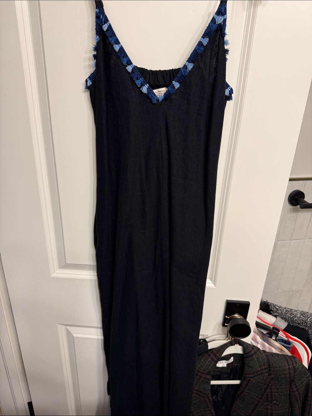 Black Midi Line  Dress with Blue Trim